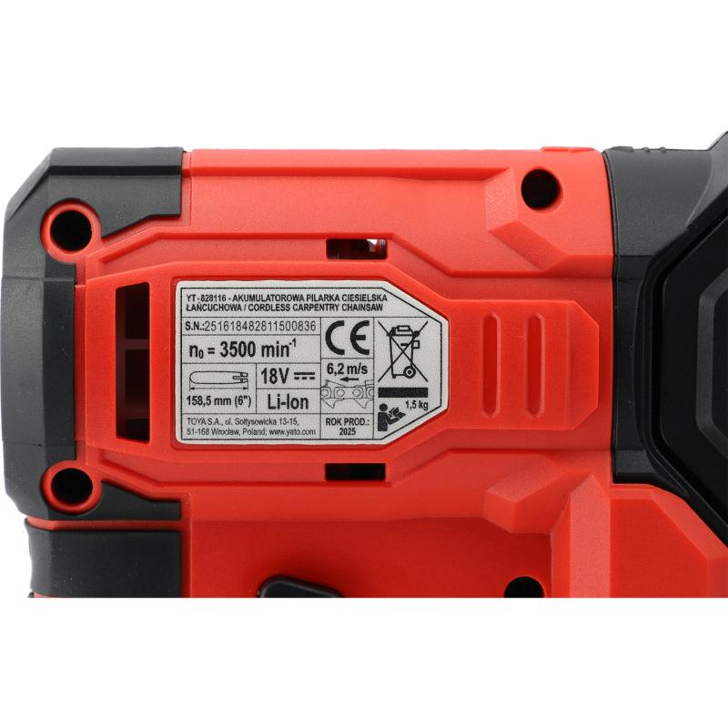 YATO Ács láncfűrész szénkefe nélküli 127 mm 5'' 18 V ( 4 Ah akkuval + töltővel )