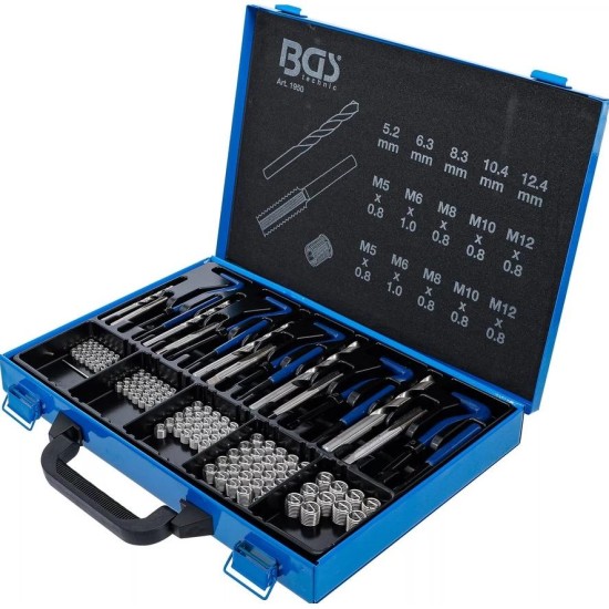 Menetjavító készlet 130 db-os: M5-M6-M8-M10-M12 - BGS Technic Menetjavító készlet 130 db-os: M5-M6-M8-M10-M12 - BGS Technic