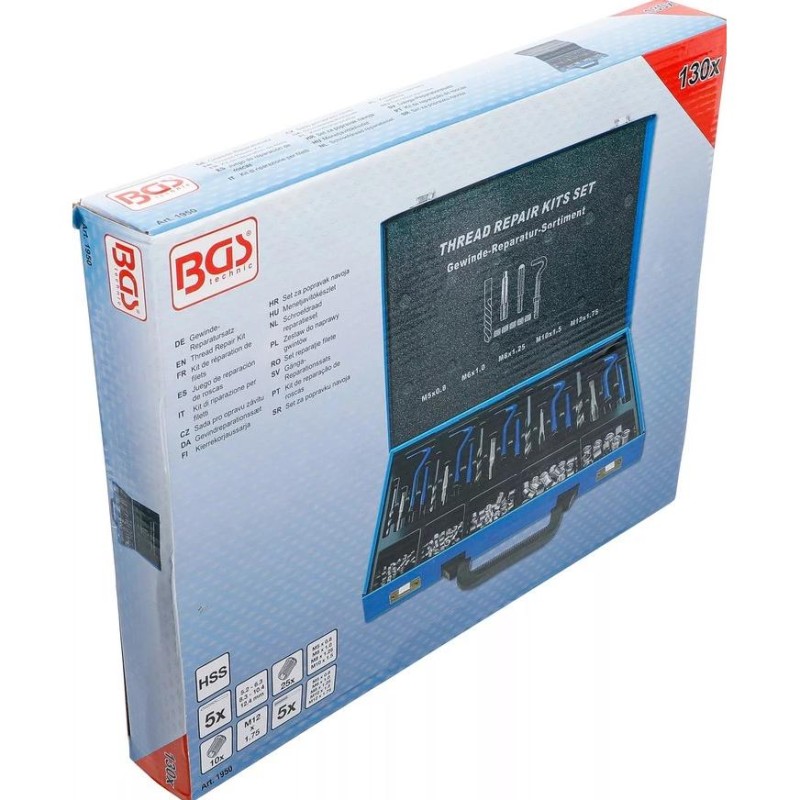 Menetjavító készlet 130 db-os: M5-M6-M8-M10-M12 - BGS Technic