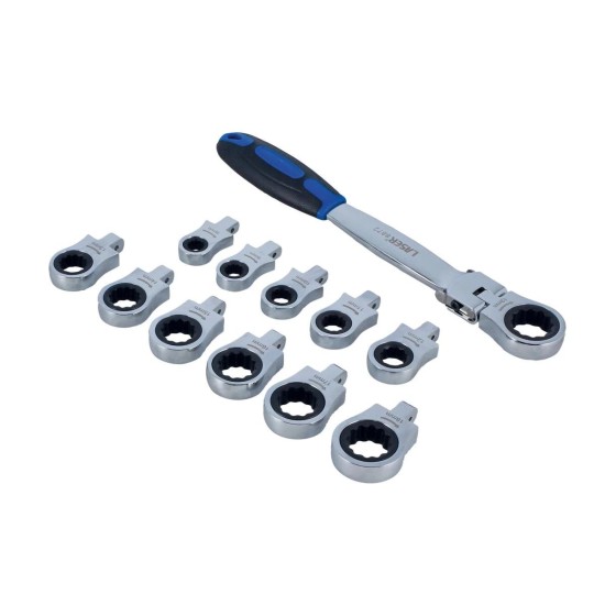 Csillagkulcs racsnis csuklós 12 db: 8-19 mm Cserélhető Fejek - Laser