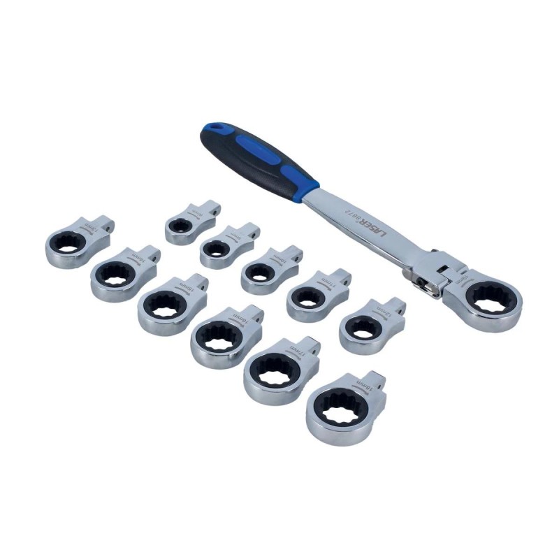 Csillagkulcs racsnis csuklós 12 db: 8-19 mm Cserélhető Fejek - Laser