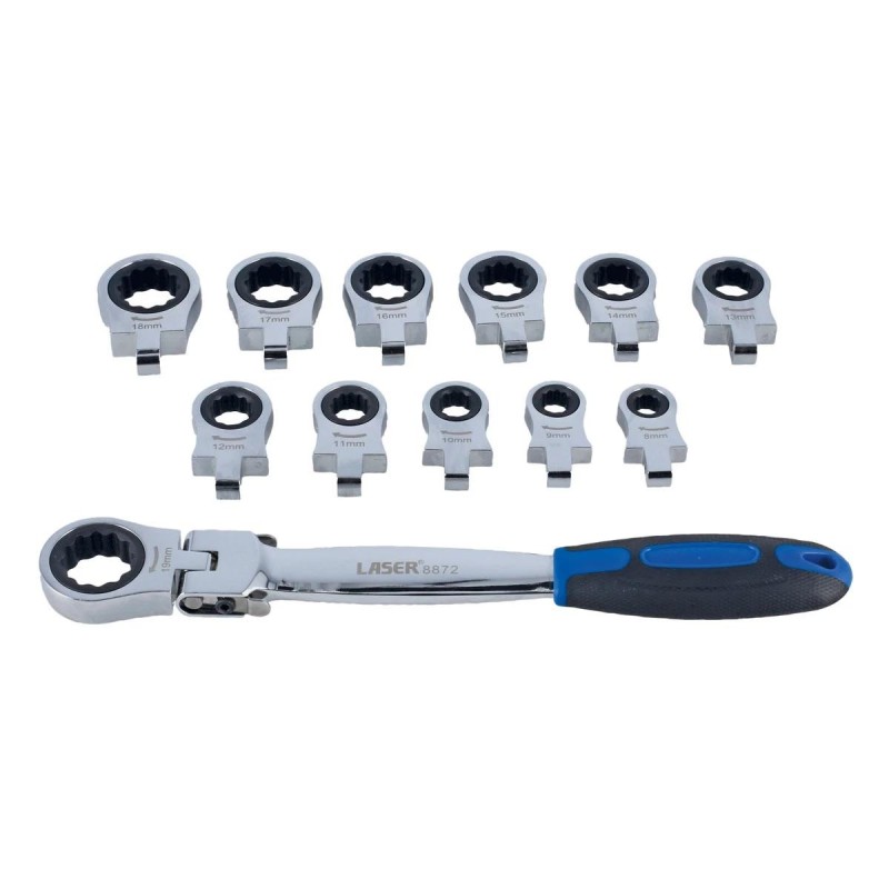 Csillagkulcs racsnis csuklós 12 db: 8-19 mm Cserélhető Fejek - Laser