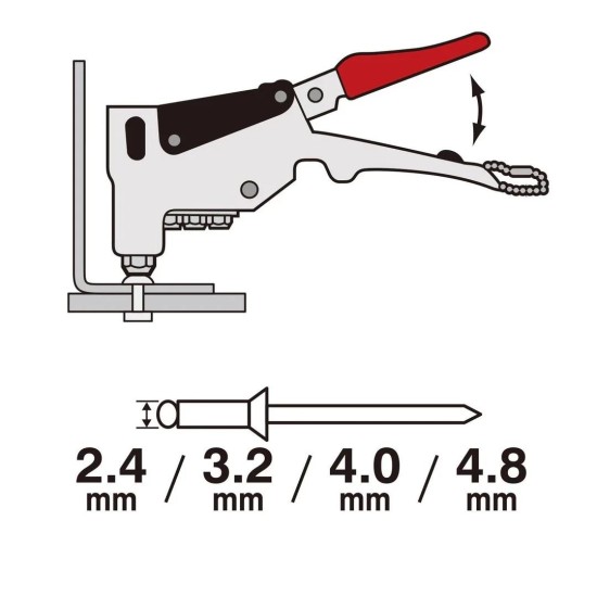 Popszegecshúzó, kézi - extra erős 2.4 - 3.2 - 4.0 - 4.8 mm VESSEL 621310 (RG-95)