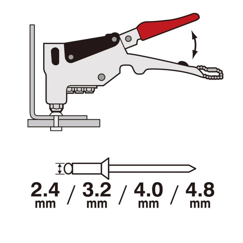 Popszegecshúzó, kézi - extra erős 2.4 - 3.2 - 4.0 - 4.8 mm VESSEL 621310 (RG-95)