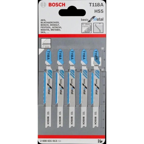 Fűrészlap dekopírfűrészhez, fémre   92 mm T118A - 5db - Bosch