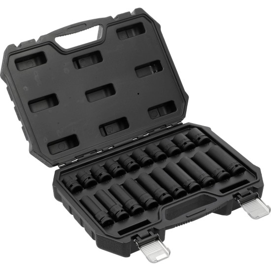 Légkulcsfej készlet 1/2'' 20 db 10-19 mm metrikus rövid és hosszú