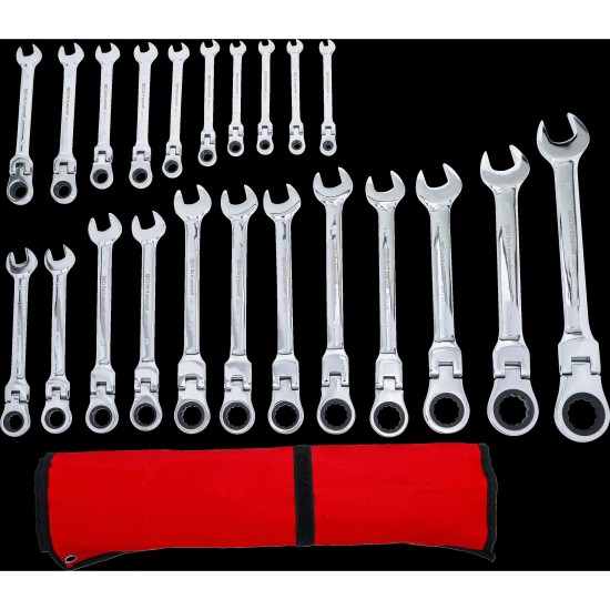 Csillag-villás racsnis-csuklós készlet 22 db-os 6-32 mm - BGS