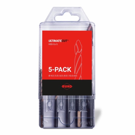 Csigafúró készlet HSS Co5  5 db-os 4,0 - 10,0 mm - FLOWSTEP - Ruko