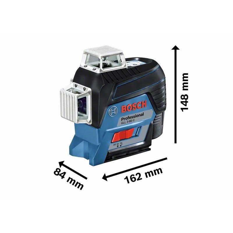 BOSCH Vonallézer 3 x 360° GLL 3-80 C + BT 150 Állvány