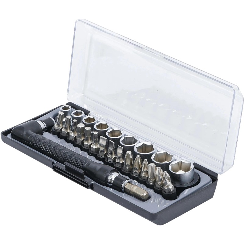 Csavarhúzó bit hajtó derékszögű +26 db duplavégű 1/4'' bit + dugó - BGS