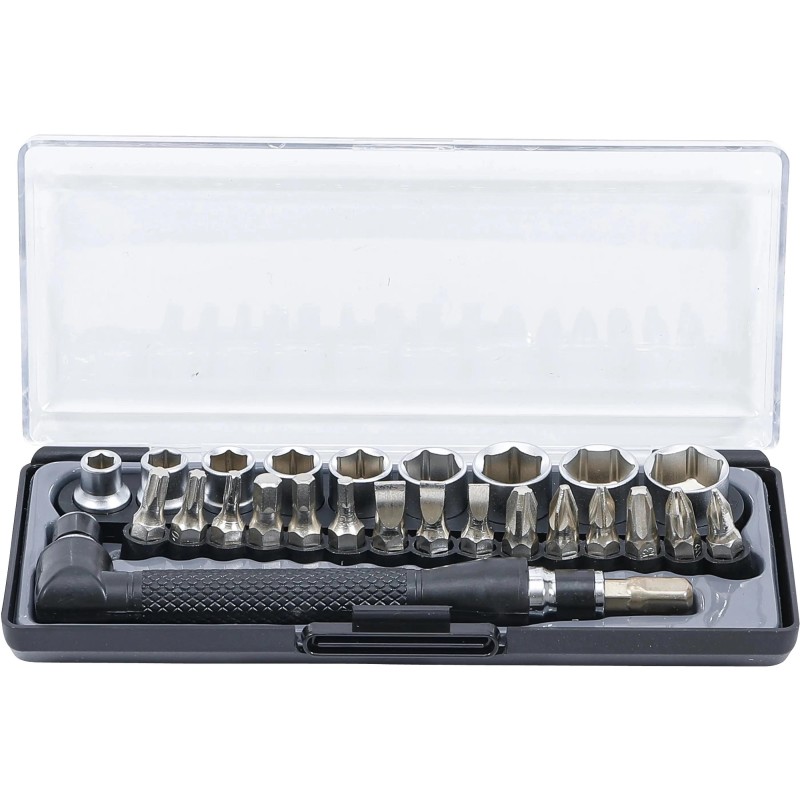 Csavarhúzó bit hajtó derékszögű +26 db duplavégű 1/4'' bit + dugó - BGS