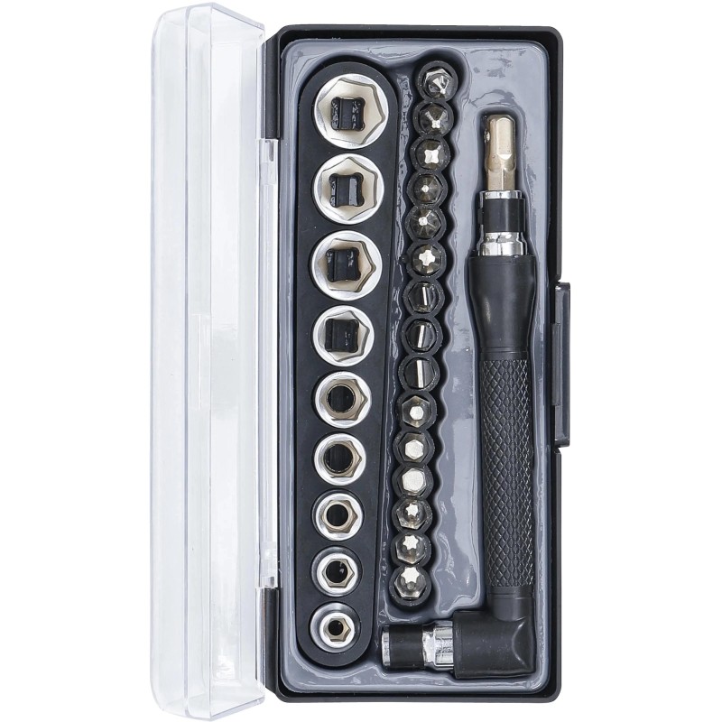Csavarhúzó bit hajtó derékszögű +26 db duplavégű 1/4'' bit + dugó - BGS
