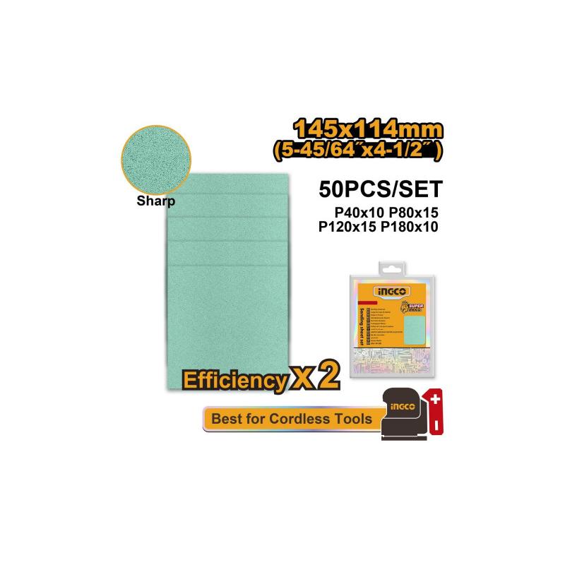 INGCO Tépőzáras csiszolópapír 145 x 114 mm rezgőcsiszolóhoz (CSHSLI2024) (50 db)