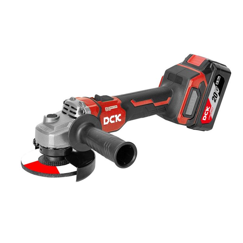 DCK Könnyített akkus sarokcsiszoló 125 mm szénkefe nélküli 20 V (2 x 4,0 Ah akku + töltő)