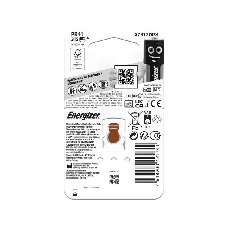 ENERGIZER Zinc Air 312 DP-8 ENERGIZER Zinc Air 312 DP-8