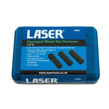 Sérült kerékcsavar kiszerelő klt. 1/2" 3 db-os speciális belső profil (LAS-5965) Sérült kerékcsavar kiszerelő klt. 1/2" 3 db-os speciális belső profil (LAS-5965)