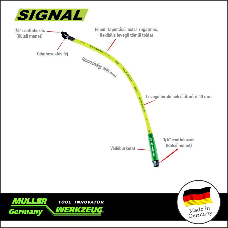 Levegős cső -toldó- 1/4" KM gömbcsuklós, superflexi 390 mm (MLR-290 434) Levegős cső -toldó- 1/4" KM gömbcsuklós, superflexi 390 mm (MLR-290 434)