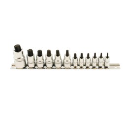 Rátűzőkulcs - crowa+bit klt. 1/4"-3/8"-1/2" 12 db-os RÖVID Torx:T8-T60 (LAS-5521)