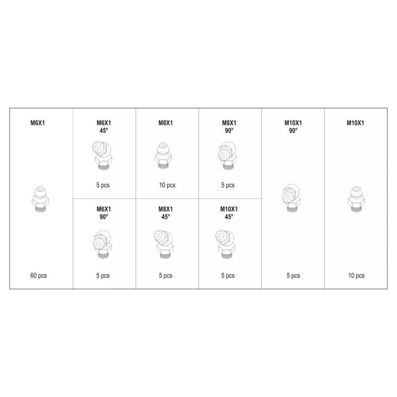 YATO Zsírzógomb (zsírzófej) készlet 110 db (YT-06888)