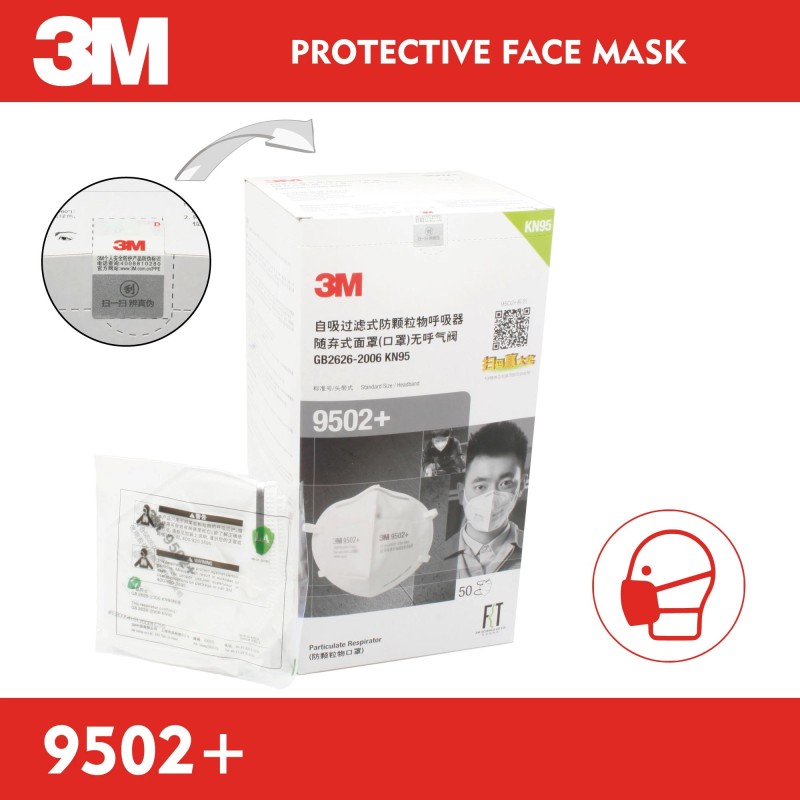 Légzésvédő maszk - FFP2 - KN95 szelep nélküli, fejpánttal, professzionális, 3M (9502+) Légzésvédő maszk - FFP2 - KN95 szelep nélküli, fejpánttal, professzionális, 3M (9502+)