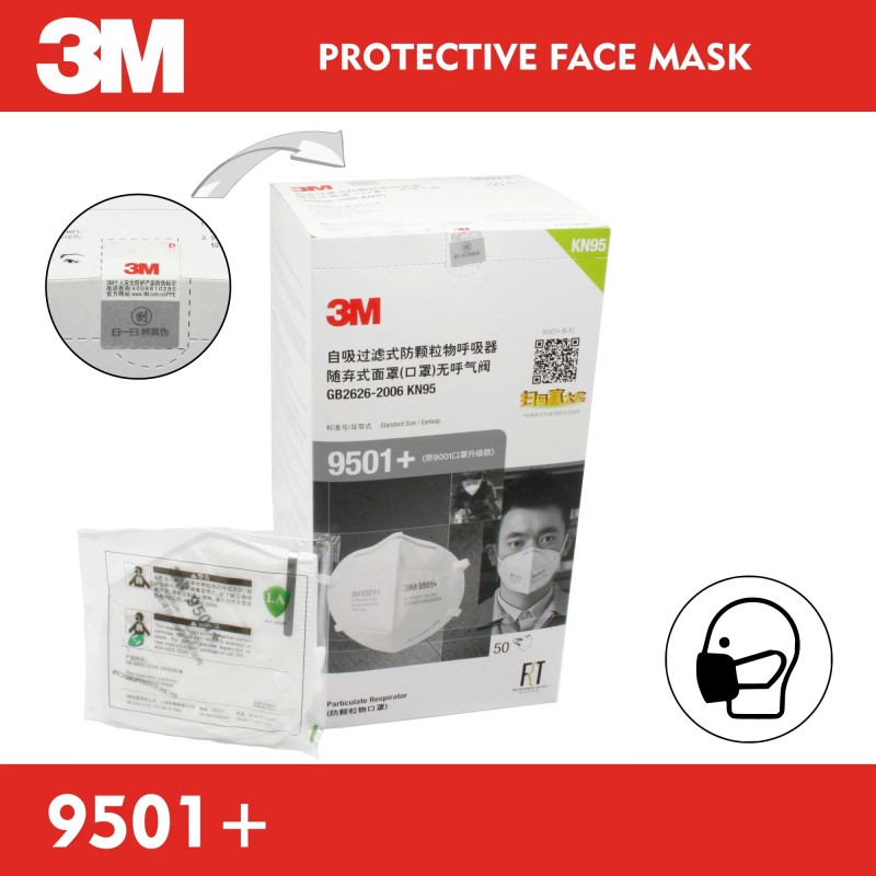 Légzésvédő maszk - FFP2 - KN95 szelep nélküli, fülpánttal, professzionális, 3M (9501+) Légzésvédő maszk - FFP2 - KN95 szelep nélküli, fülpánttal, professzionális, 3M (9501+)