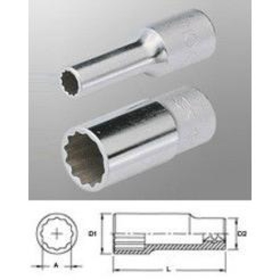 Dugókulcs - crowafej 1/2' 12 szög hosszú 24 mm Genius ( 437824 )