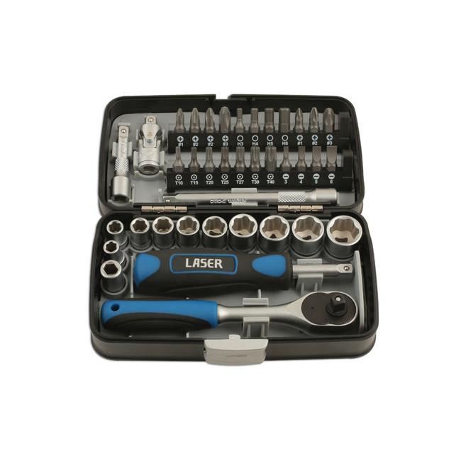 Dugókulcs készlet 1/4' 6 lap 5.5-14 mm + bithegyek 38 db-os LASER (LAS-5960)