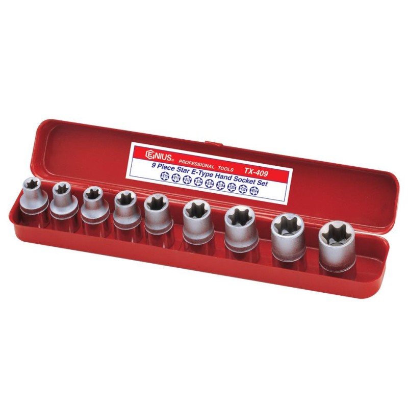 Dugókulcs - crowafej klt. 1/2&quot; belső E-torx E10-E24 9 db-os Genius (TX-409)