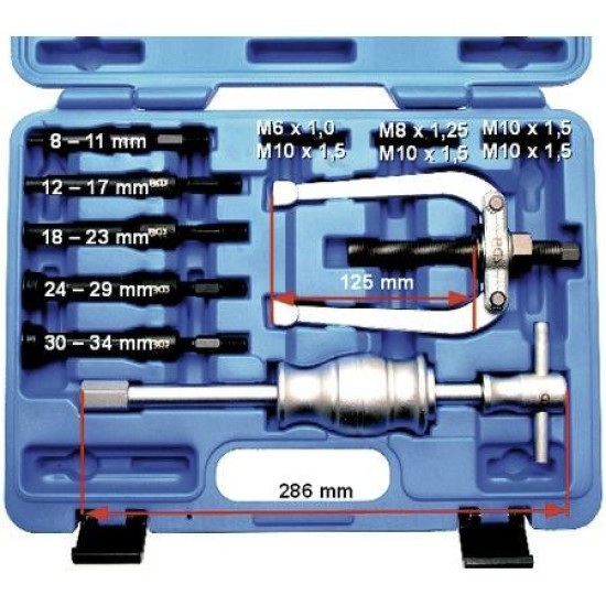 Csapágylehúzó készlet csúszókalapáccsal, belső 08-34 mm - ipari - BGS (BGS-7710)