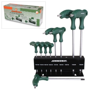 Torx kulcs T-fogós készlet T10-T50 9 db-os Állványos klt. -Jonnesway (H10MT09S)