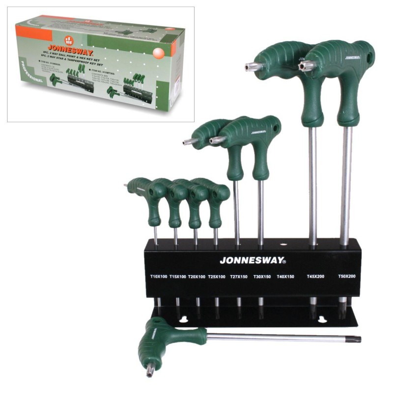 Torx kulcs T-fogós készlet T10-T50 9 db-os Állványos klt. -Jonnesway (H10MT09S)