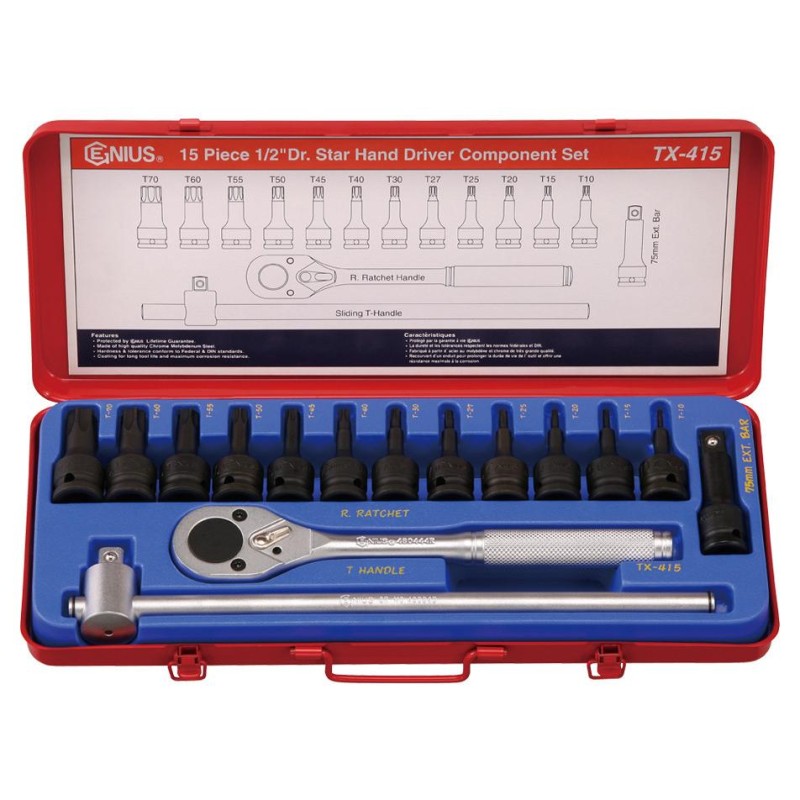 Torx készlet 1/2&quot; 15 db-os Genius ( TX-415 )