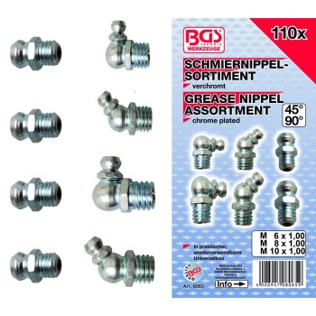 Zsírzógomb klt. 110 db-os M6x1.0 - M8x1.25 - M10x1.5 - BGS (BGS-8065)