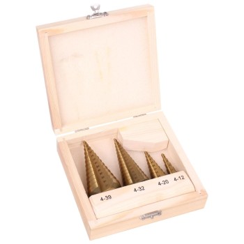 Lemezfúró, lépcsős - készletben 4 db-os HSS TiN 4-39 mm (PT-696801) Lemezfúró, lépcsős - készletben 4 db-os HSS TiN 4-39 mm (PT-696801)