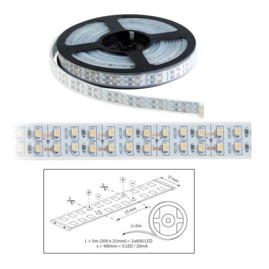 Szalag LED 3528 kültéri 2x120 db/m - 3000K - ELMARK (99LED686)