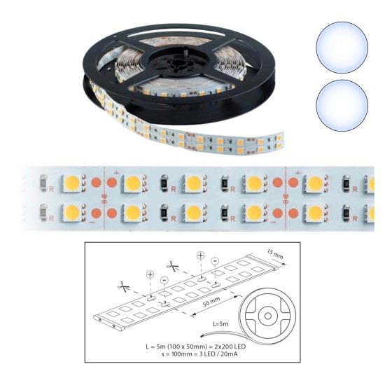 Szalag LED 5050 beltéri 2x60 db/m - 6500K - ELMARK (99LED689)