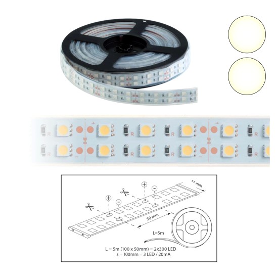 Szalag LED 5050 kültéri 2x60 db/m - 3000K - ELMARK (99LED691)