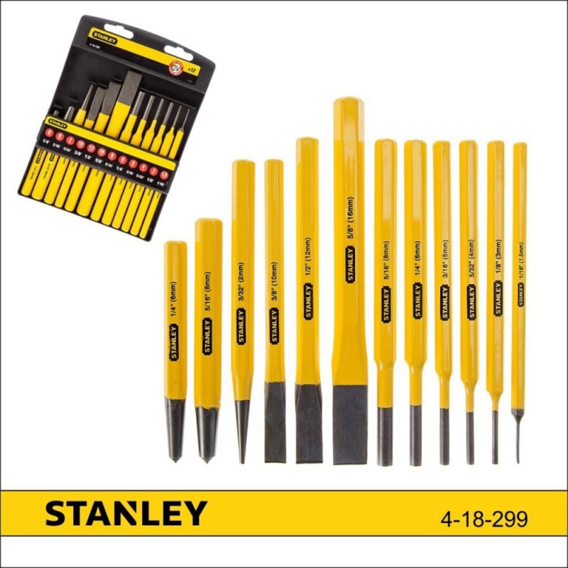 Csapkiütő, laposvágó és pontozó klt. 12 db-os - Stanley (4-18-299) Csapkiütő, laposvágó és pontozó klt. 12 db-os - Stanley (4-18-299)