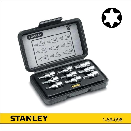 Rátűzőkulcs - crowa+bit klt. 1/2' torx 9 részes - Stanley (1-89-098)