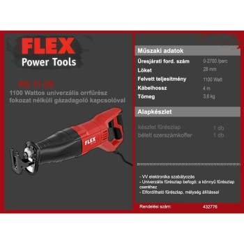 Orrfűrész fokozat nélküli gázadagoló kapcsolóval 1100W - Flex (RS 11-28) Orrfűrész fokozat nélküli gázadagoló kapcsolóval 1100W - Flex (RS 11-28)