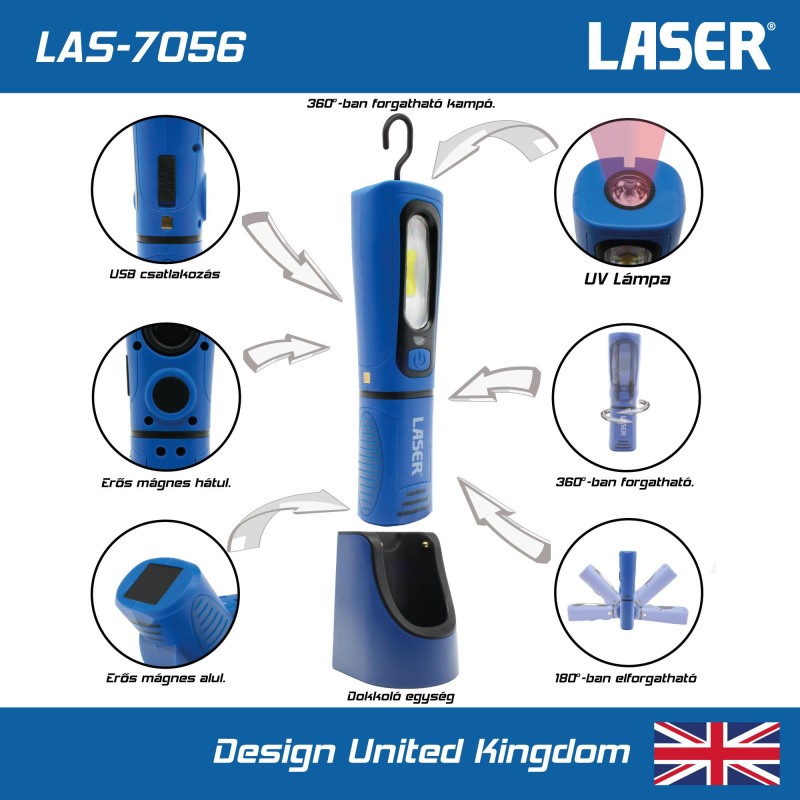 Szerelőlámpa LED 01 COB ledes 3W+1W beépített UV lámpa +dokkoló -TS20 (LAS-7056)
