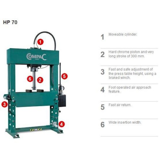 Prés 70 t hidro-pneumatilus kézi-karos - gyors dugattyú - Compac HP 70 G2 (HP70)