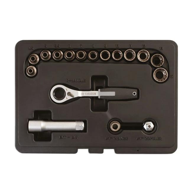 Dugókulcs készlet átmenő csavarokhoz 6 lapú 'AllDrive' 29 db-os -TS20 (LAS-5012) Dugókulcs készlet átmenő csavarokhoz 6 lapú 'AllDrive' 29 db-os -TS20 (LAS-5012)