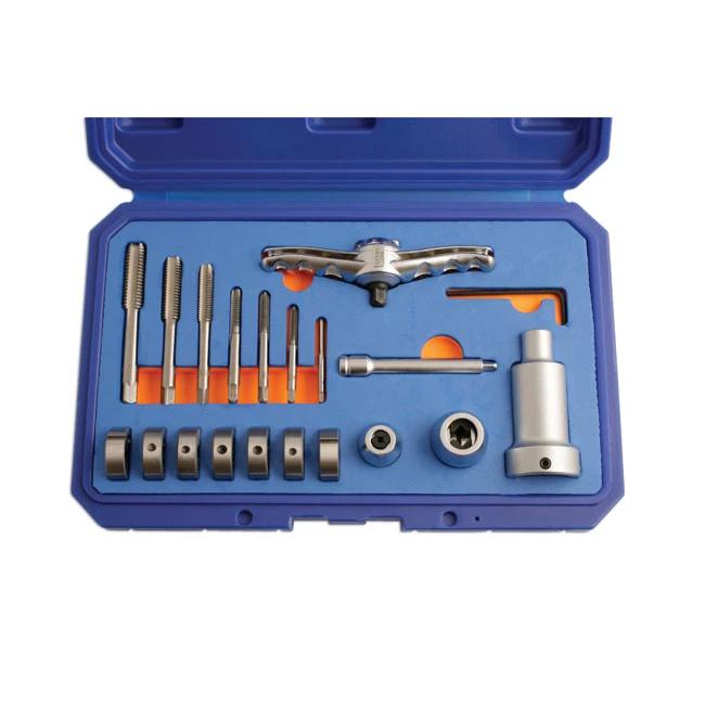 Menetmetsző és menetfúró készlet + racsnis hosszított hajtószár 20 db (LAS-5457) Menetmetsző és menetfúró készlet + racsnis hosszított hajtószár 20 db (LAS-5457)