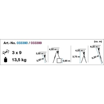 Alu lépcsőfokos sokcélú állólétra 3 x 9 Fokos - CORDA- (033390) Alu lépcsőfokos sokcélú állólétra 3 x 9 Fokos - CORDA- (033390)