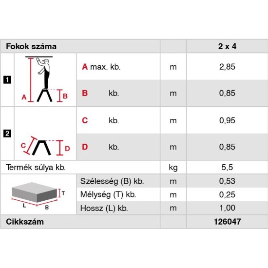 Treppo két oldalon járható fellépő 2x4 Fokos - MONTO- (126047)