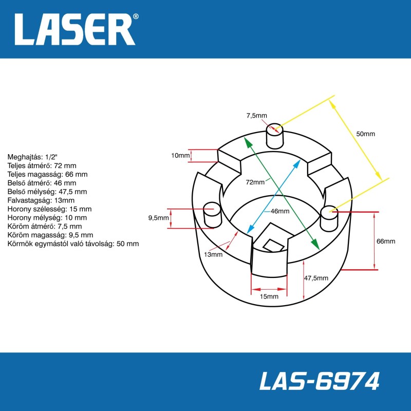 Körmöskulcs Toyota/Land Crusier hátsó kerékagyhoz (LAS-6974)