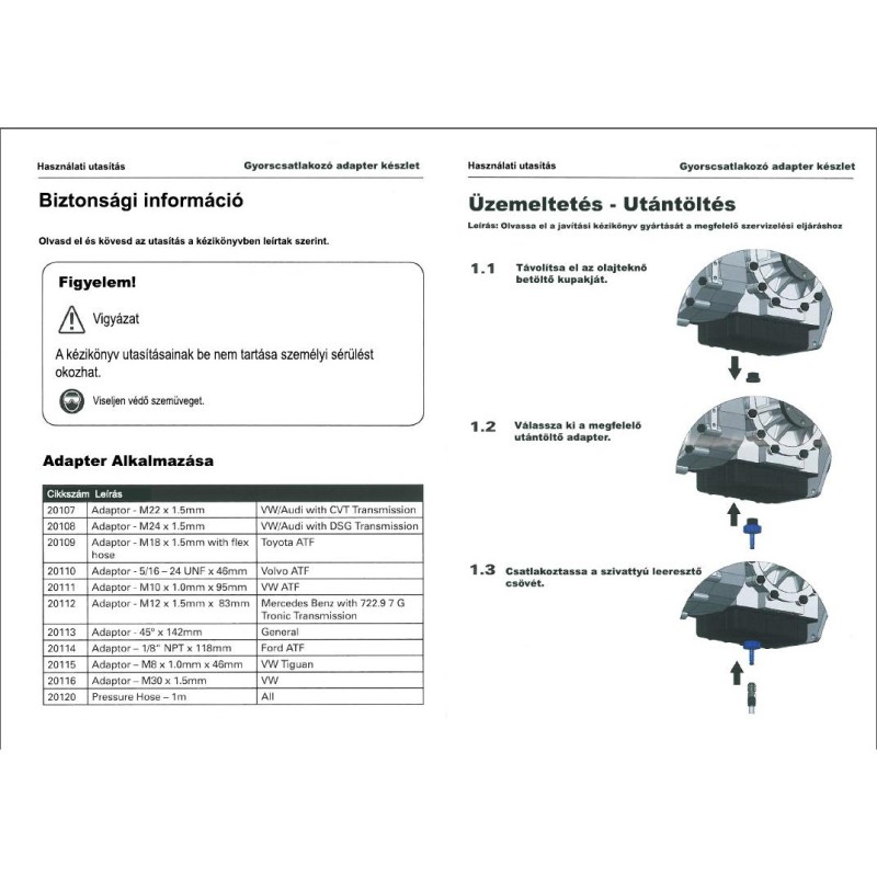 Folyadékpumpa AB71196-hoz ATF/ DSG/CVT váltófeltöltő adapter klt.-Hubi (AB71201)