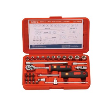 Dugókulcs készlet 1/4' 6 lap 28 db-os Genius (EU-228M) Dugókulcs készlet 1/4' 6 lap 28 db-os Genius (EU-228M)