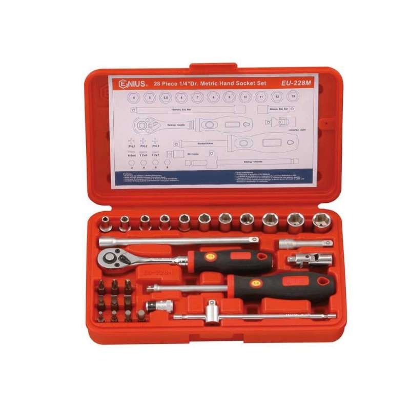 Dugókulcs készlet 1/4' 6 lap 28 db-os Genius (EU-228M) Dugókulcs készlet 1/4' 6 lap 28 db-os Genius (EU-228M)